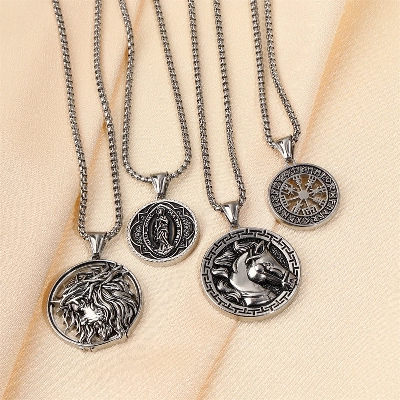 Modern Style Classic Style Portrait Cross Solid Color 304 Stainless Steel 18K Gold Plated Round Pendant Necklace