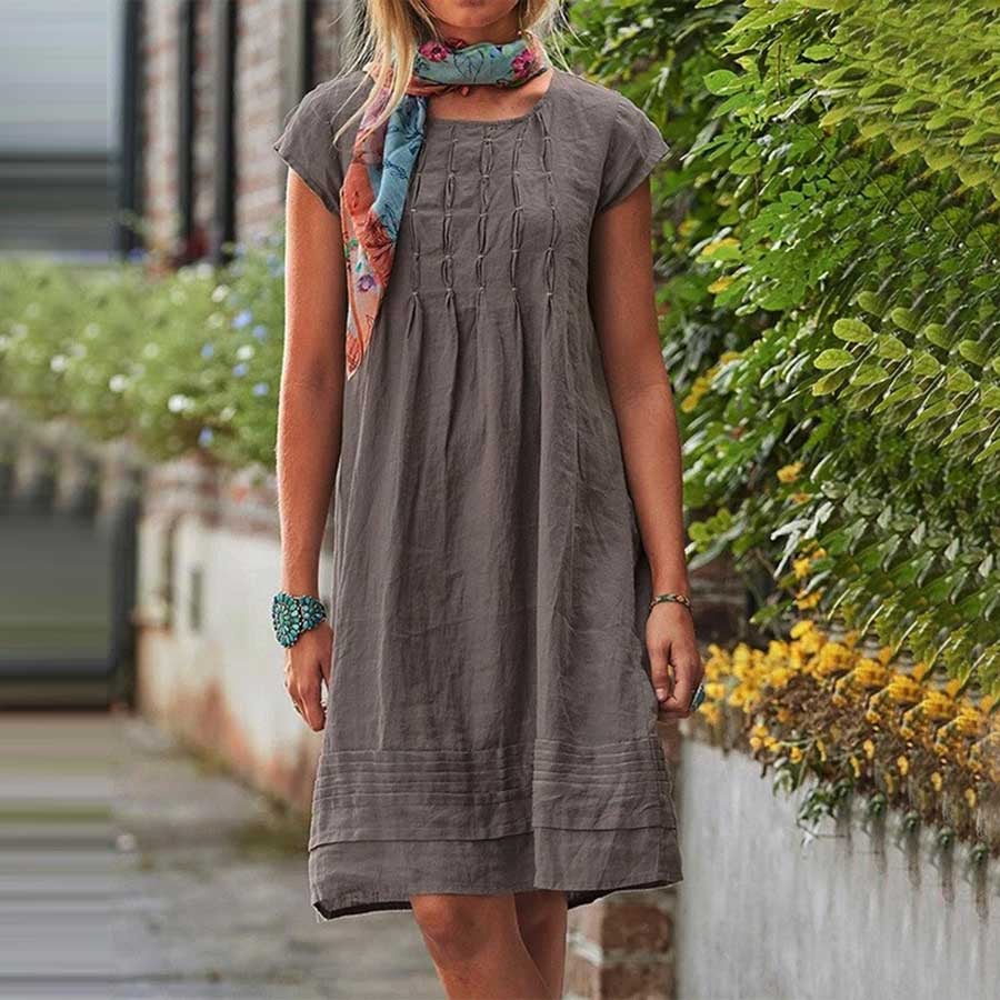 Women's Cotton Linen Short Sleeve Loose Dresses