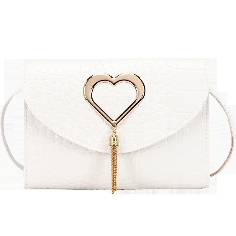 Women's Small Pu Leather Heart Shape Crocodile Fashion Square Flip Cover Crossbody Bag