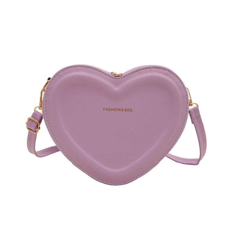Women's Pu Leather Solid Color Cute Sewing Thread Heart-shaped Zipper Crossbody Bag