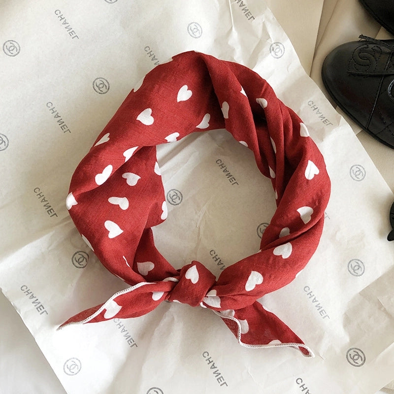 Women's Sweet Heart Shape Cotton Printing Silk Scarf