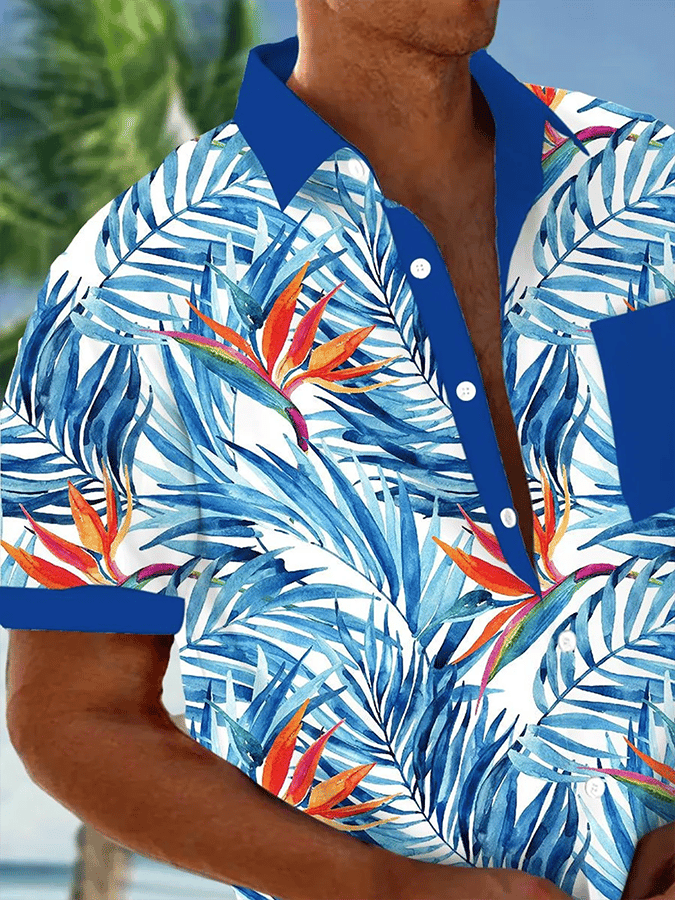 Men's Hawaiian Strelitzia Orchid Print Pocket Shirt