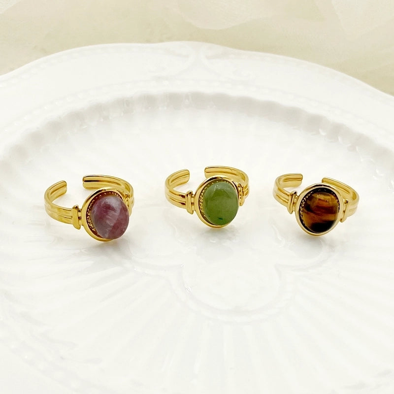 304 Stainless Steel Gold Plated Casual Minimalist Commute Plating Inlay Oval Natural Stone Open Rings
