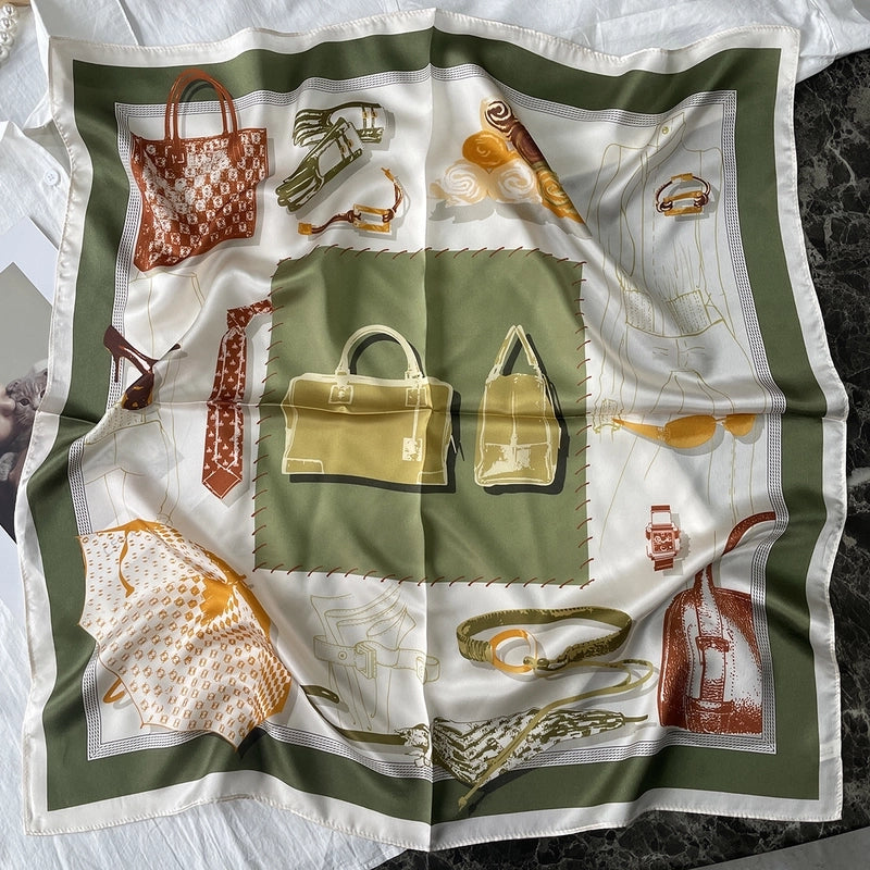 Silk Scarf Women's Spring Fashion Striped Silk Scarf 70 Square Scarf Advanced Sunscreen Scarf