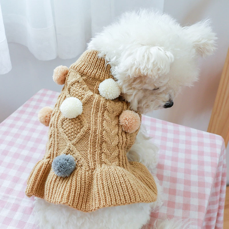 Wool Plush Ball Puppy Sweater Dress