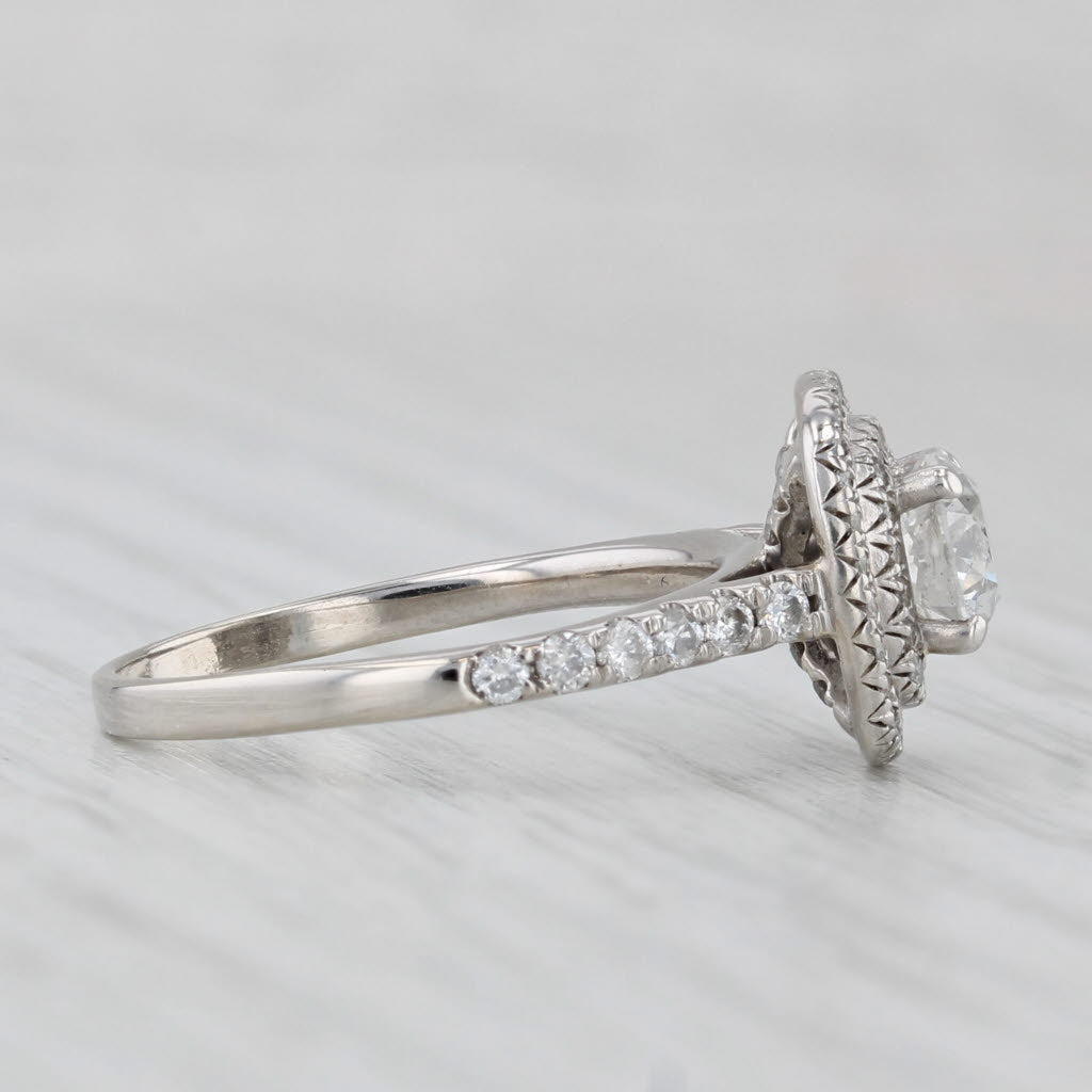 1.06ctw Round Diamond Halo Engagement Ring 14k White Gold Size 5.75
