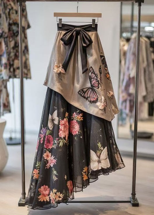 Chic Asymmetrical Print High Waist Chiffon Patchwork Skirt Summer