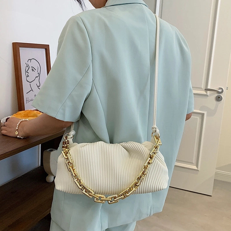 Casual Solid Color Folds Single Shoulder Cross-body Thick Chain Handbags