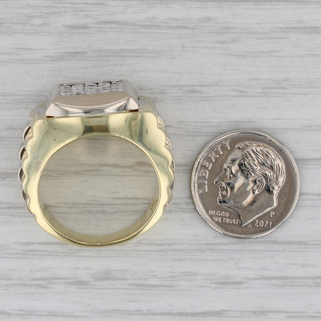1.10ctw Diamond Men's Ring 18k Yellow White Gold Beveled Watch Band Style Sz 8.5