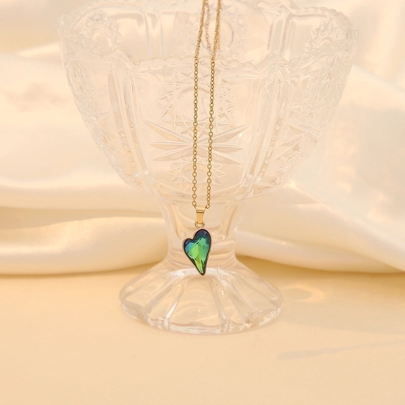 Minimalist Heart Shape 304 Stainless Steel Glass 18K Gold Plated Plating Inlay Pendant Necklace