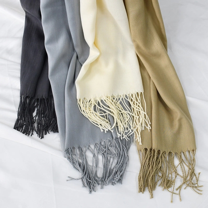 Autumn And Winter Solid Color Cashmere Scarf Women's Red Annual Meeting Printed LOGO Embroidery 200g Warm Shawl Scarf