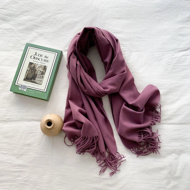 Women's Minimalist Solid Color Imitation Cashmere Tassel Scarf
