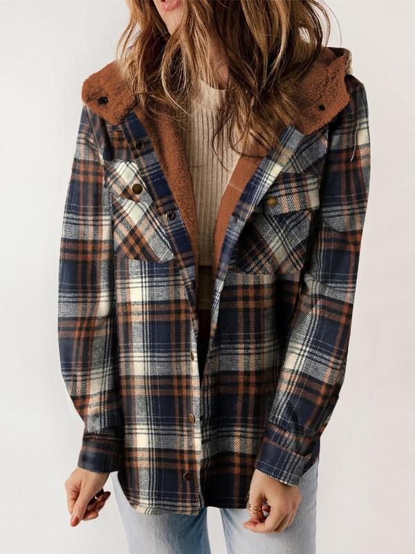 Plaid Print Teddy Lined Hooded Coat