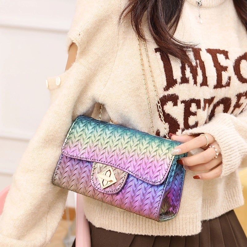 Women's Medium Pu Leather Geometric Multicolor Cute Lock Clasp Crossbody Bag