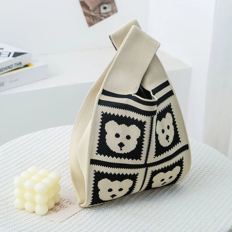 Women's Small Knit Color Block Streetwear Square Open Shoulder Bag