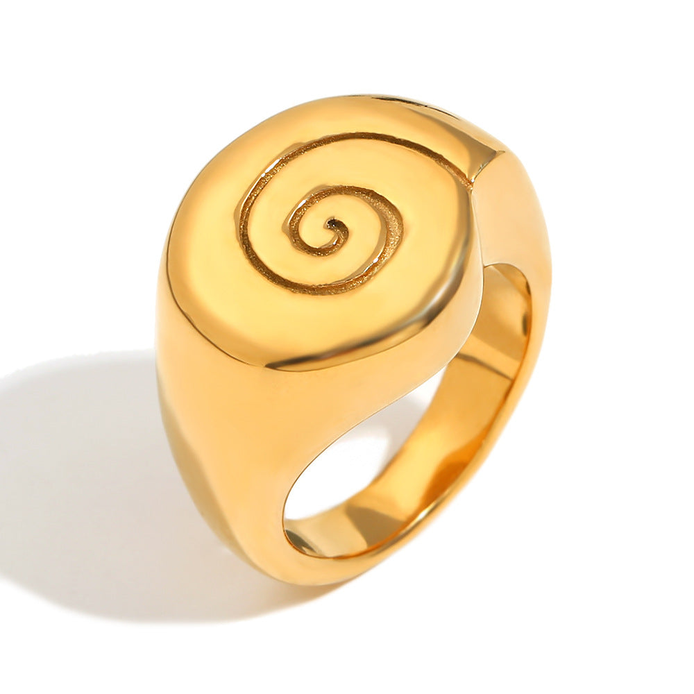 Niche Design White Diamond Flower Hand-Decorated Stainless Steel 18K Gold-Plated Conch Double-Layer Knotted Ring