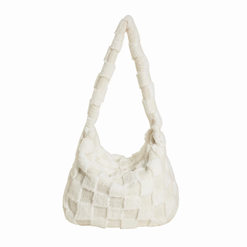 Women's Autumn&winter Plush Color Block Streetwear Square Zipper Shoulder Bag Underarm Bag