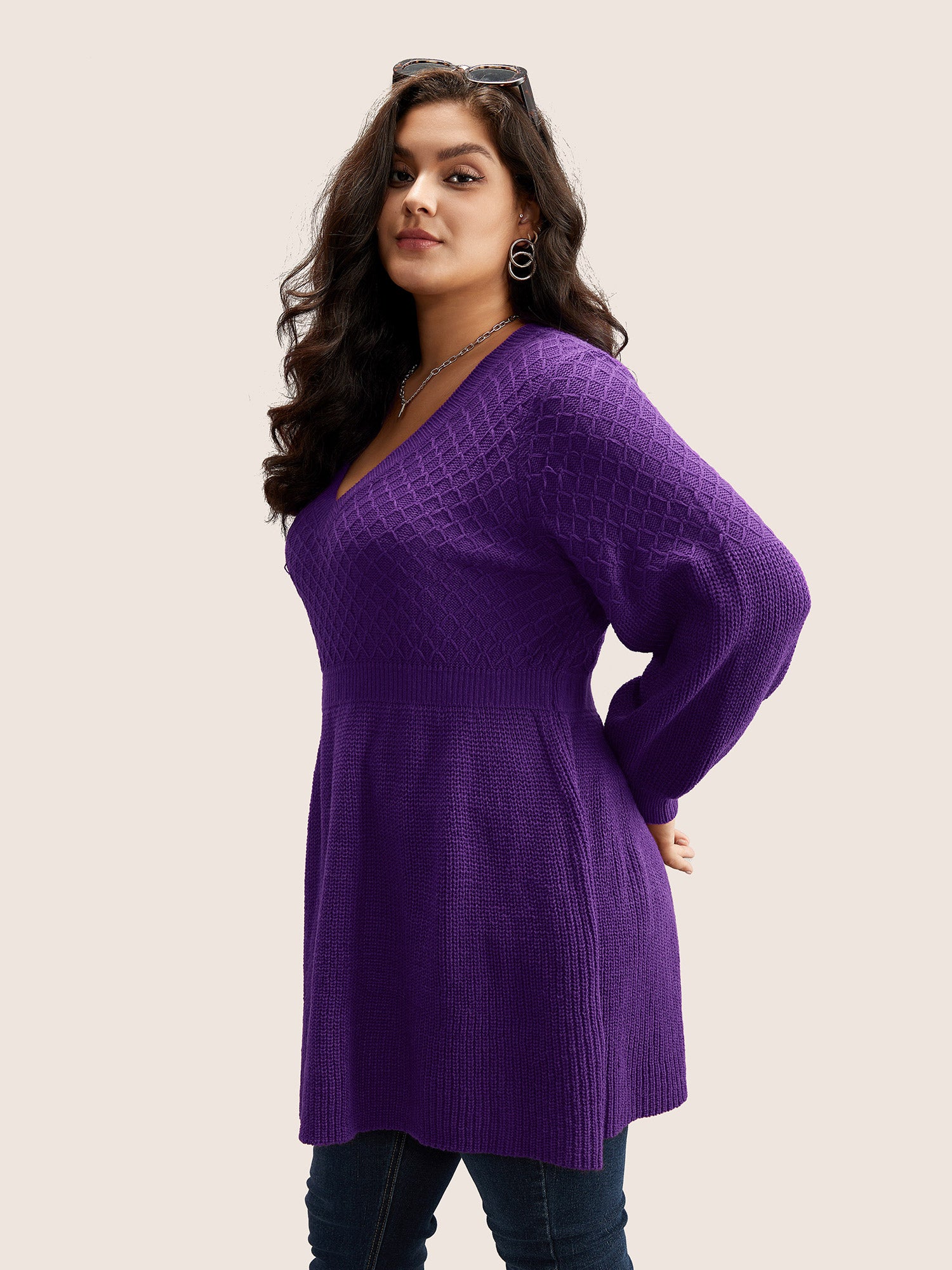 Plain Plisse Lantern Sleeve A Line Pullover