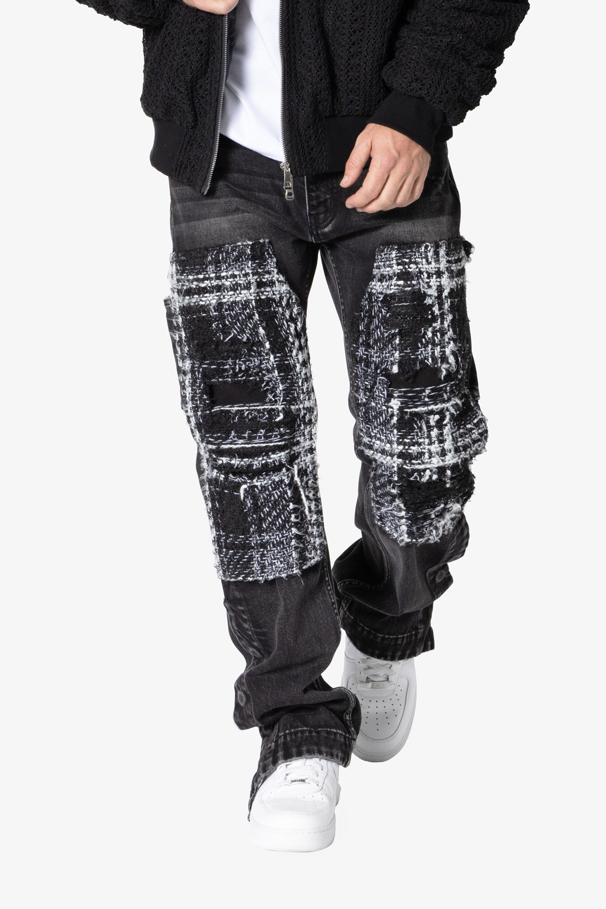 V675 Knitted Western Patch Denim - Black