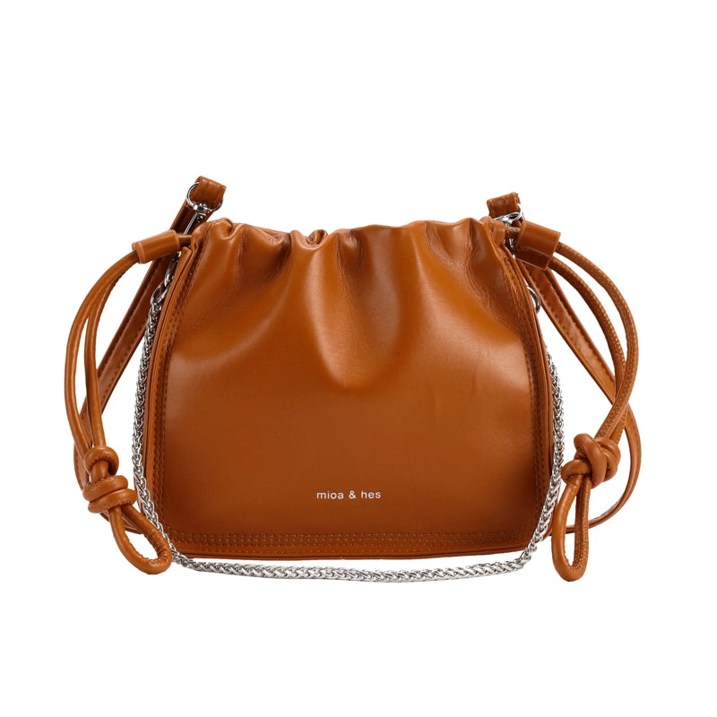 Women's Pu Leather Solid Color Elegant Bucket String Shoulder Bag Crossbody Bag