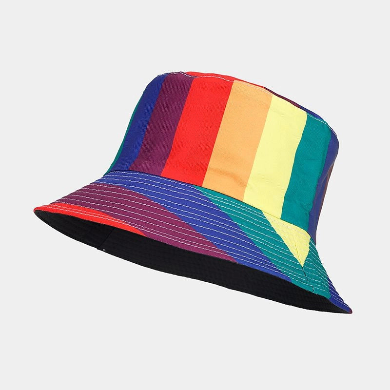 New Rainbow Pattern Double-sided Fisherman Hat Men's And Women's Fashion Internet Celebrity Outdoor Sunshade Hat Fashionable Basin Hat
