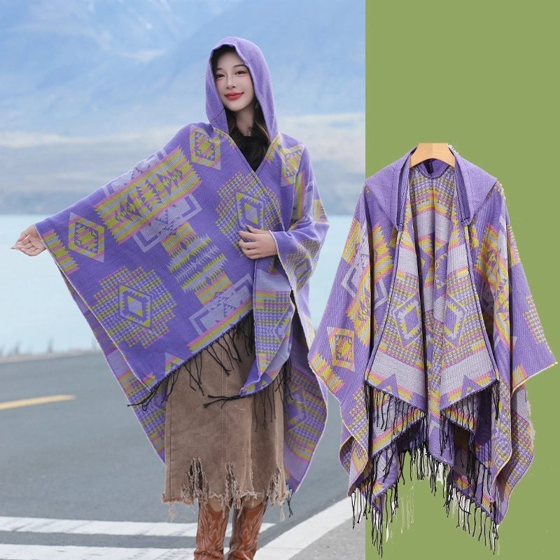 Women's Retro Ethnic Style Geometric Artificial Wool Acrylic Tassel Shawl