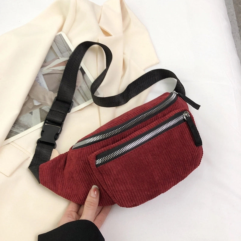 Women's Vintage Style Solid Color Corduroy Waist Bags