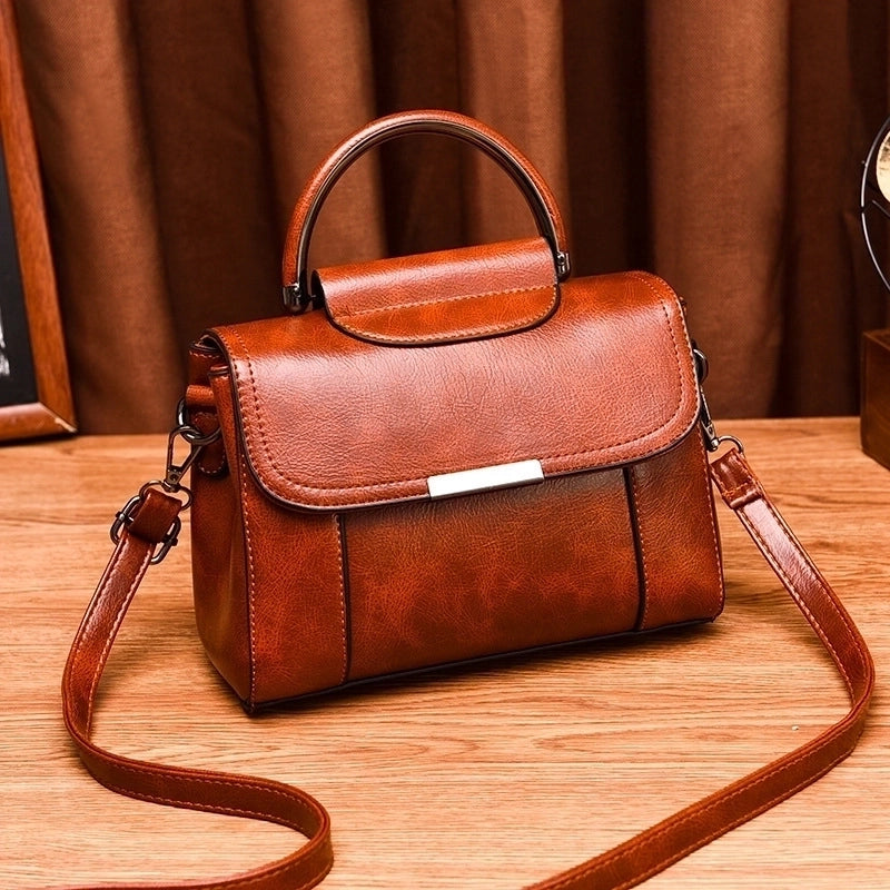 Women's Medium Pu Leather Solid Color Basic Vintage Style Square Flip Cover Crossbody Bag