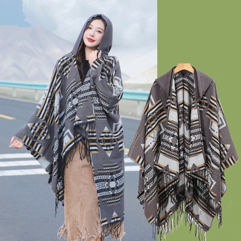 Women's Retro Ethnic Style Geometric Artificial Wool Acrylic Tassel Shawl