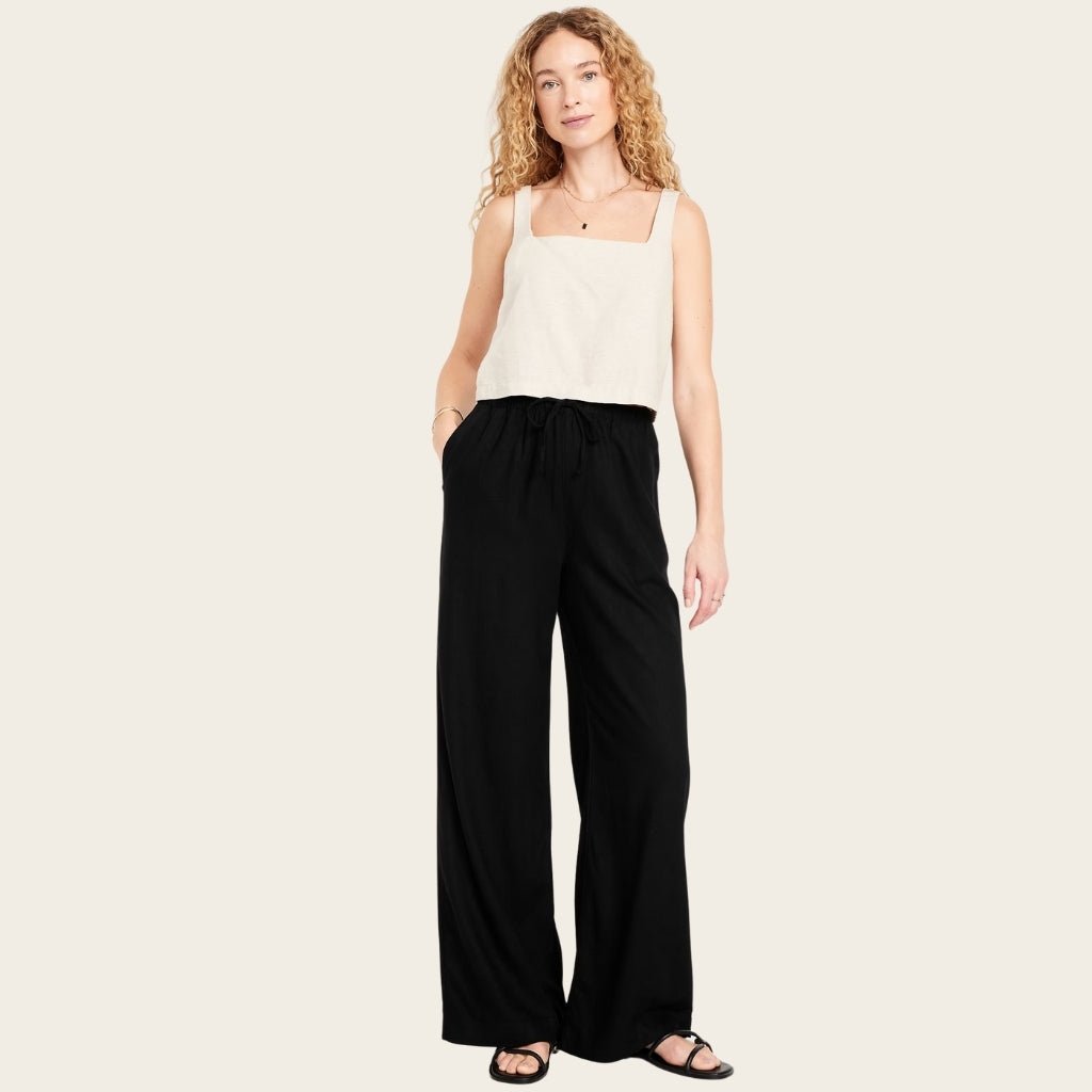 High Rise Linen Blend Wide Pants