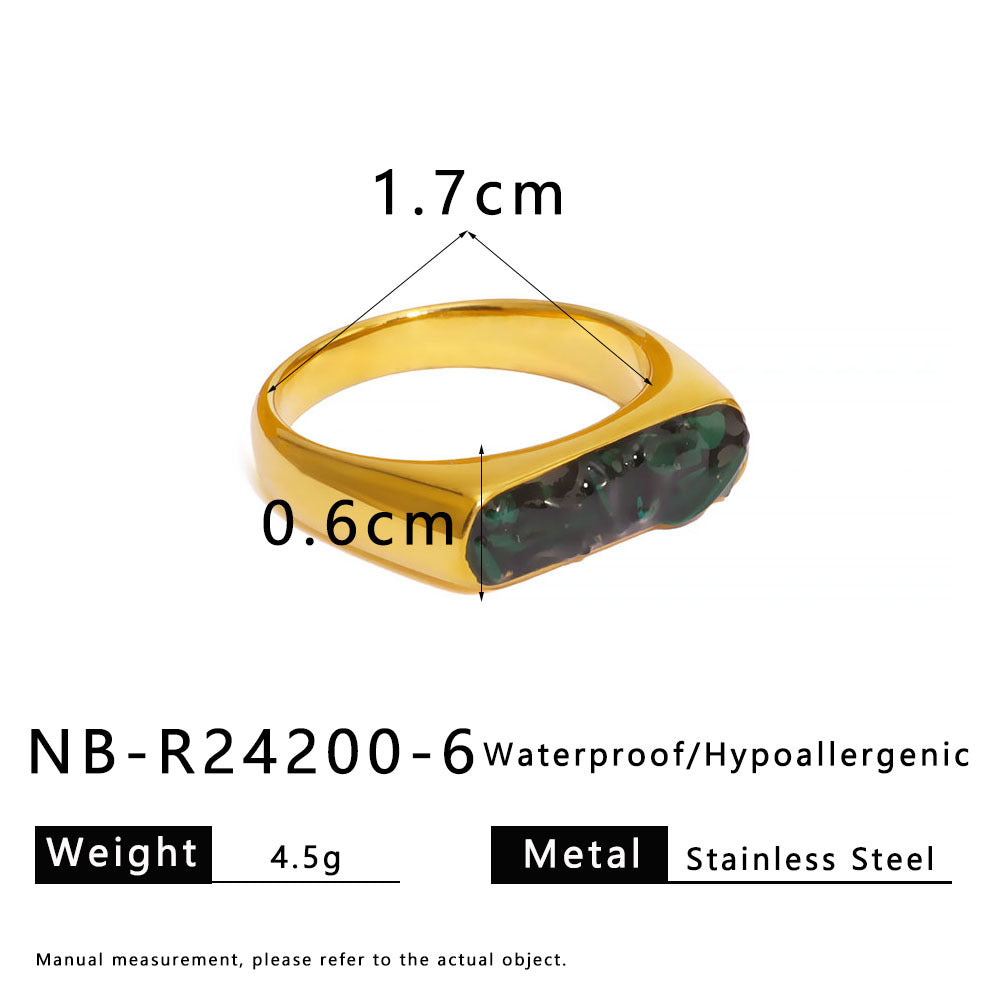 Natural Stone Gravel Stainless Steel Ring Exquisite Simple Titanium Steel Ring For Women