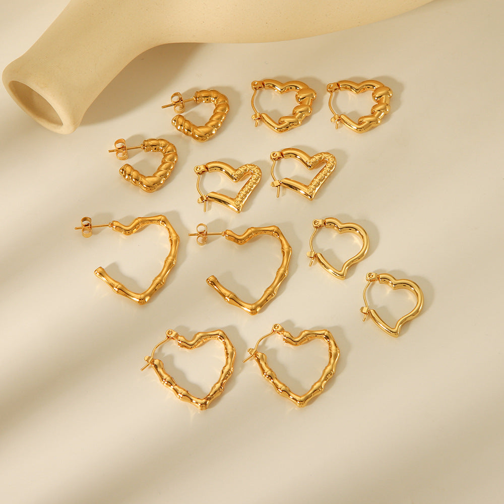 Peach Heart Geometric Stainless Steel Electroplating Earrings