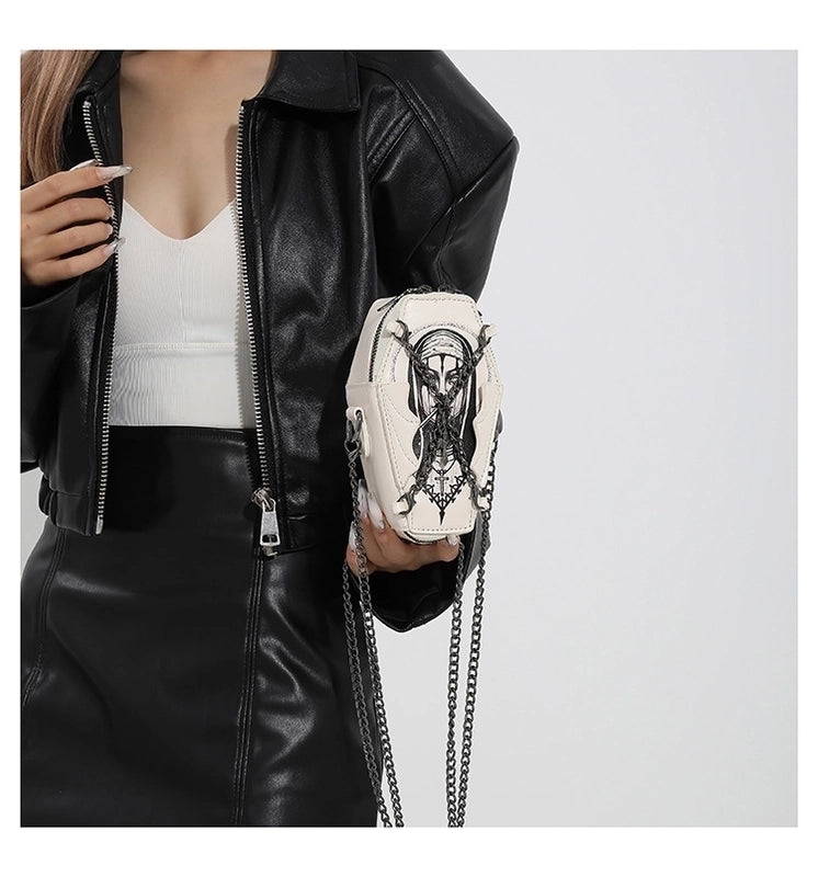 Halloween Women's Small Pu Leather Cross Skull Streetwear Pillow Shape Zipper Crossbody Bag