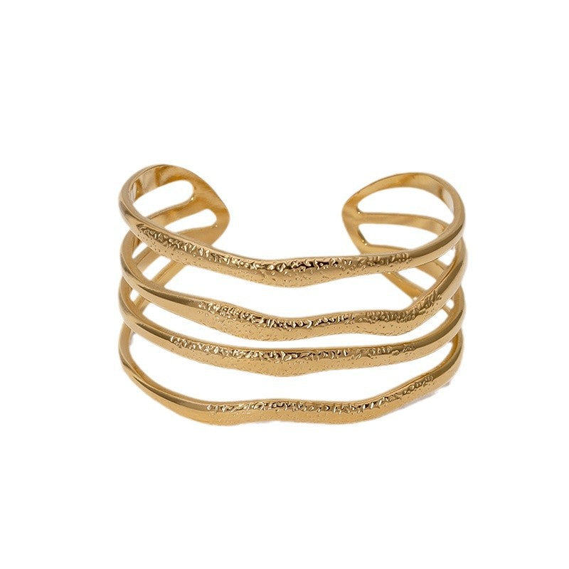 Personality Exaggerated Wide Bracelet Gold-Plated Retro Geometric Irregular Stainless Steel Bracelet For Women