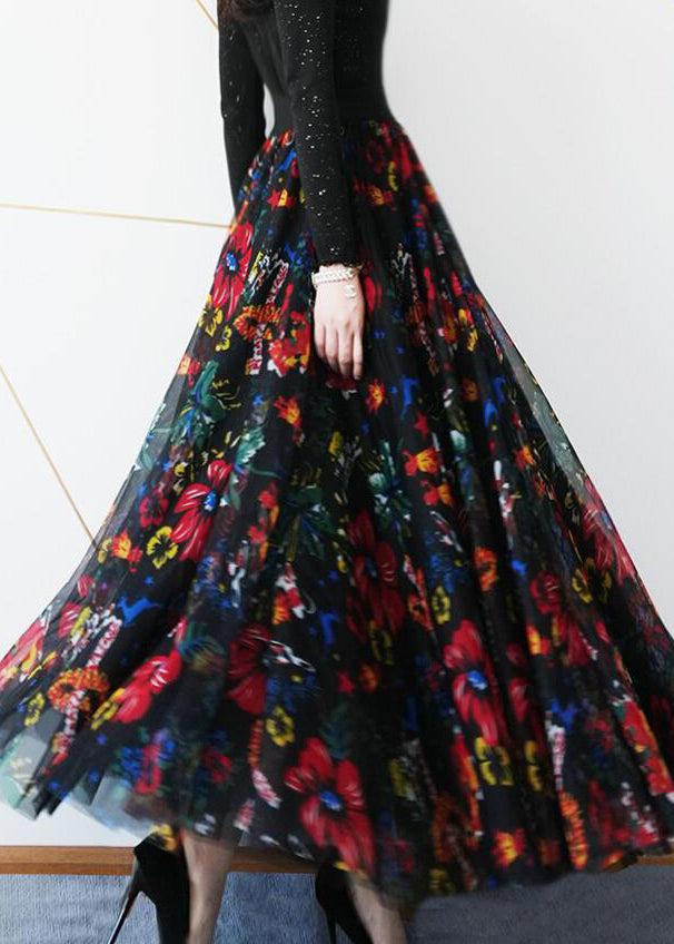 Loose Print Elastic Waist Tulle Exra Large Hem Skirts Summer