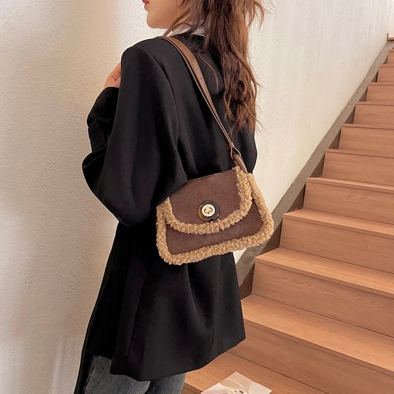Women's Pu Leather Suede Solid Color Basic Classic Style Sewing Thread Square Flip Cover Fashion Backpack