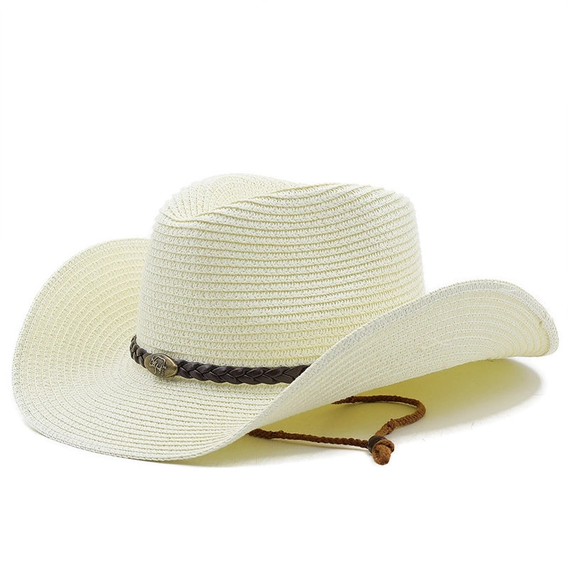 Curly Cowboy Straw Hat Ethnic Style Big Side Sun Hat Western Cowboy Straw Hat Equestrian Hat