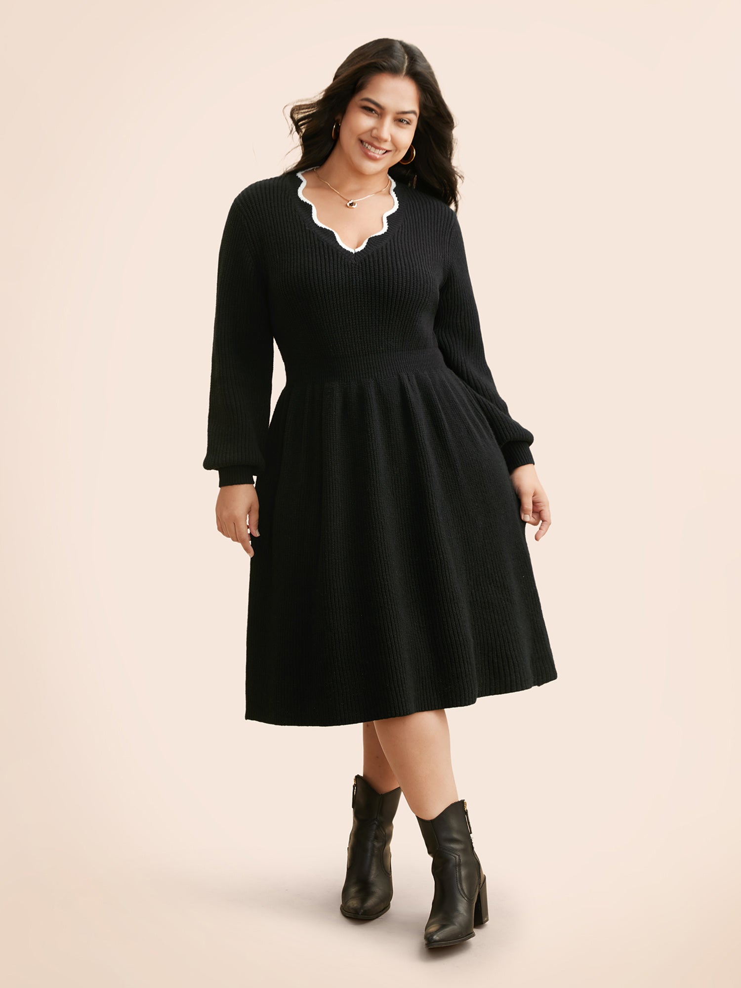 Supersoft Essentials Contrast Lace Collar Wool Sweater Dress