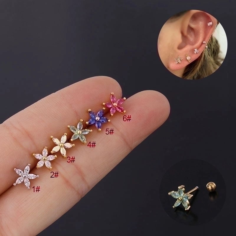 Ear Cartilage Rings & Studs Minimalist Flower Copper Plating Artificial Gemstones