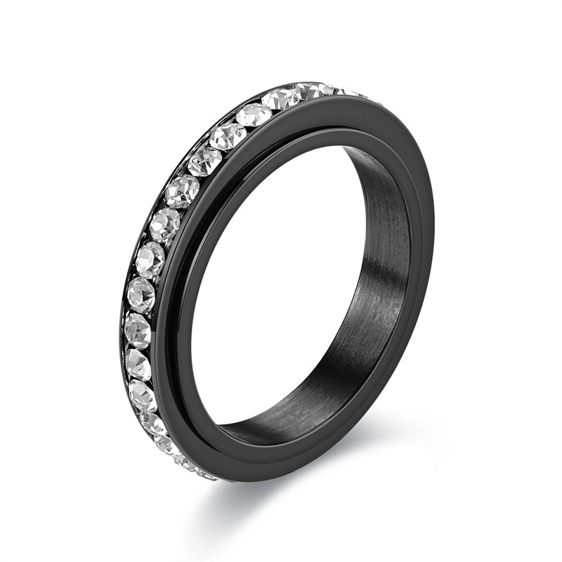 Minimalist Round Stainless Steel Inlay Rhinestones Rings 1 Piece