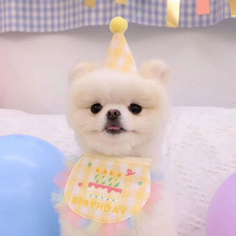 Spot  Cute Birthday Embroidery Dog Bib Pet Cat Dog Bib Saliva Towel