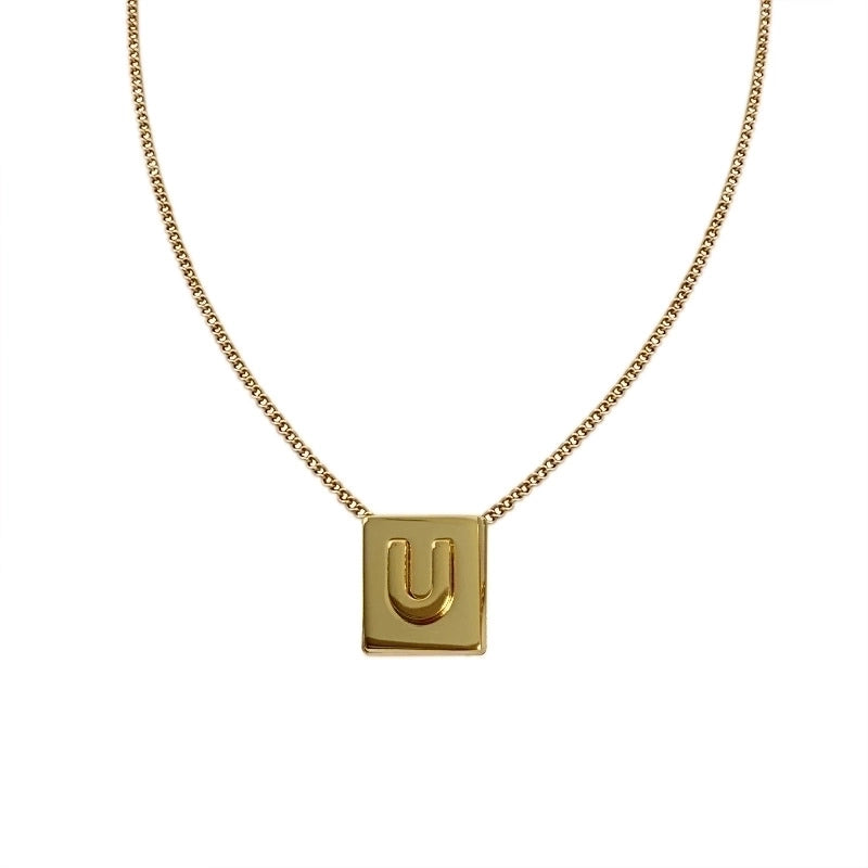 Minimalist Letter Square Titanium Steel Necklace 1 Piece
