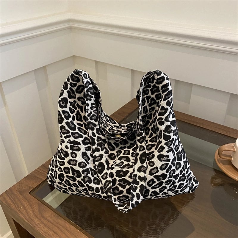 Women's Medium Cotton Leopard Vintage Style Square Magnetic Buckle Underarm Bag