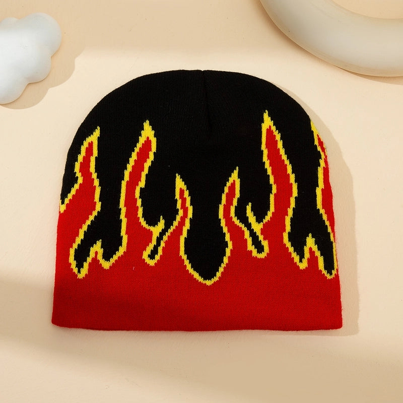 Unisex Casual Hip-Hop Flame Printing And Dyeing Eaveless Wool Cap