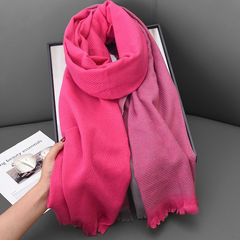 Women's Basic Color Block Polyester Tassel Scarf