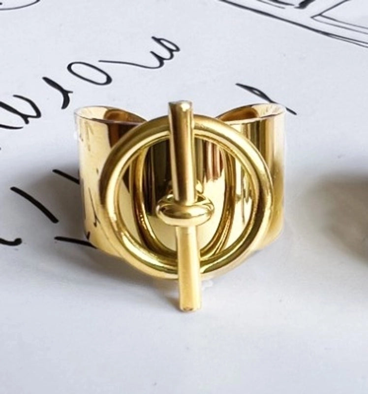 Retro Geometric Titanium Steel 14k Gold Plated Open Ring