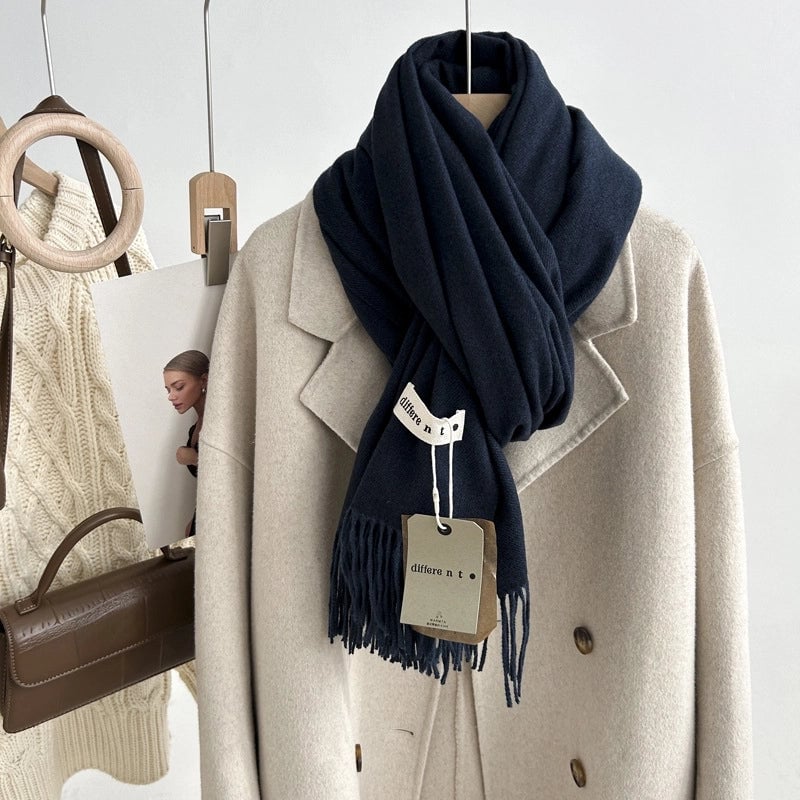 Women's Elegant Retro Solid Color Imitation Cashmere Tassel Scarf