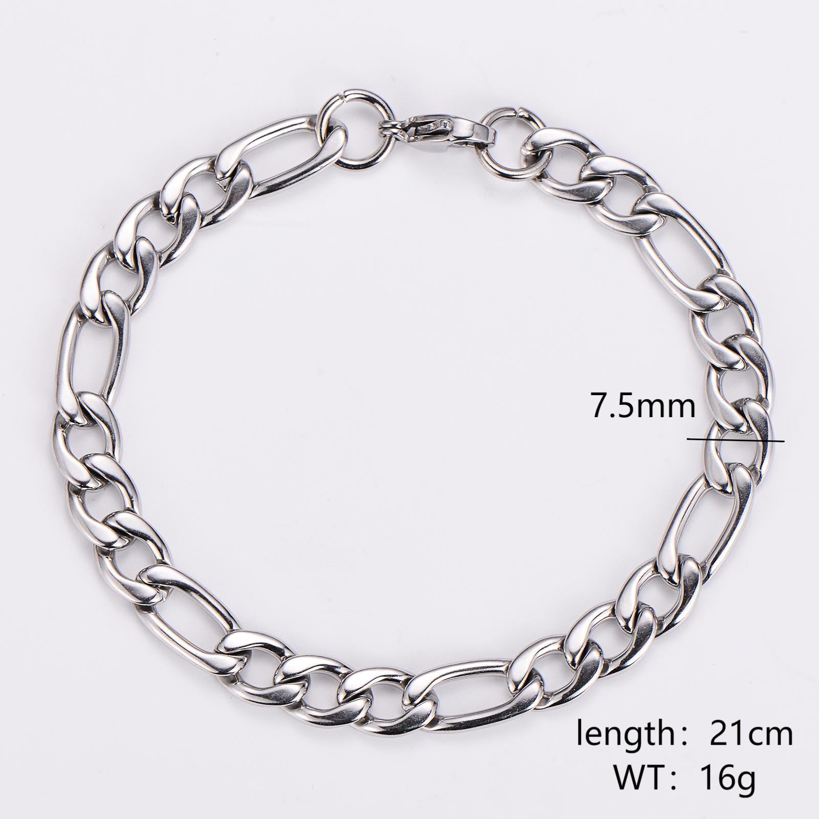 Aml Hot Item 3: 1Nk Punk Cuban Chain Bracelet Men'S And Women'S Stainless Steel Simple Basic Figaro Chain Beads