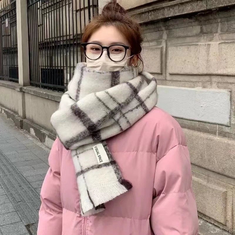 Plaid Scarf Women's Winter High-grade Gradient Mohair Thickened Warm Scarf New Cashmere-like Shawl
