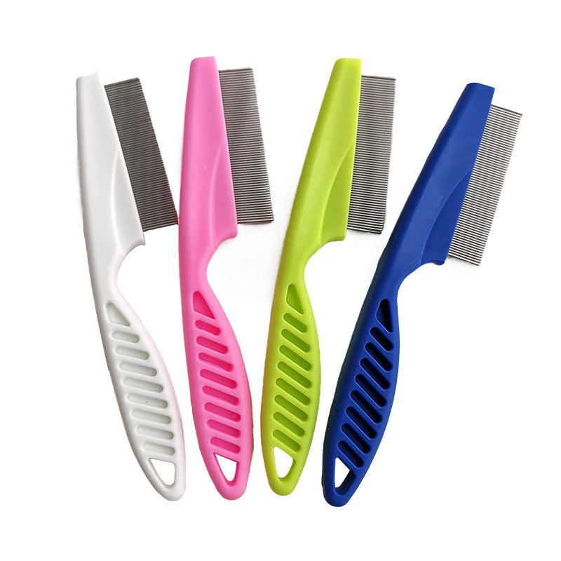 Dog Cat Pet Cleaning Face Comb Flea Removal Teeth Comb Plastic Handle Steel Needle To Floating Lice Small White Comb
